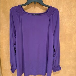 Lane Bryant Deep Purple Smocked Yoke Long-Sleeve Blouse